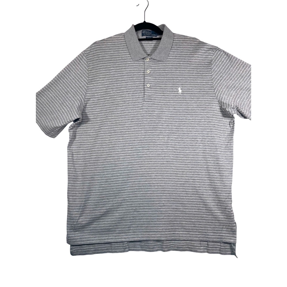 Polo Ralph Lauren‎ Pima Cotton Striped Polo Men Shirt Short Sleeve Gray L